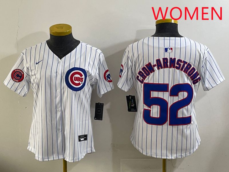 Women 2025 Chicago Cubs #52 Crow-Armstrong White Stripe Game Nike MLB Jersey style 5->youth mlb jersey->Youth Jersey